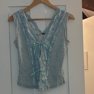Free People Blue Lace-Up Sleeveless Top